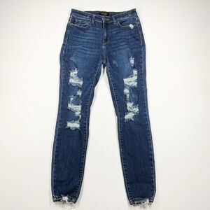 Judy Blue High Rise Button Fly Distressed Skinny‎ Fit Denim Jeans Sz 7/28